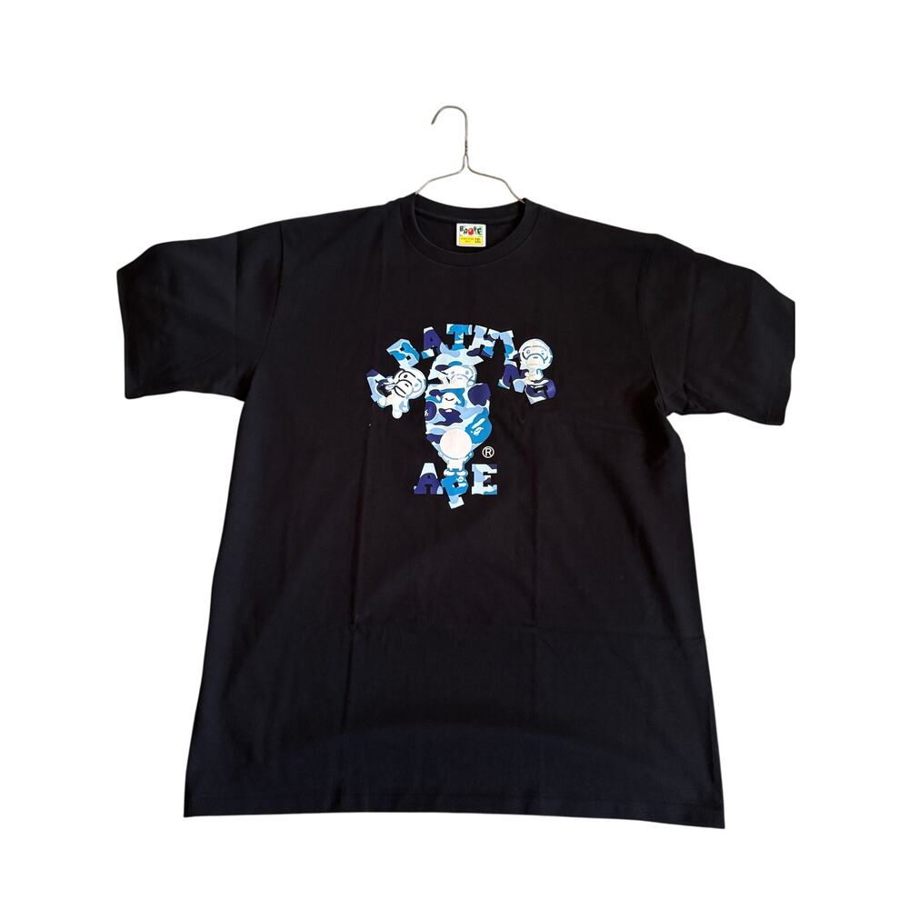 BAPE Blue Color Camo Baby Milo Lettering Logo Tee Black 2XL